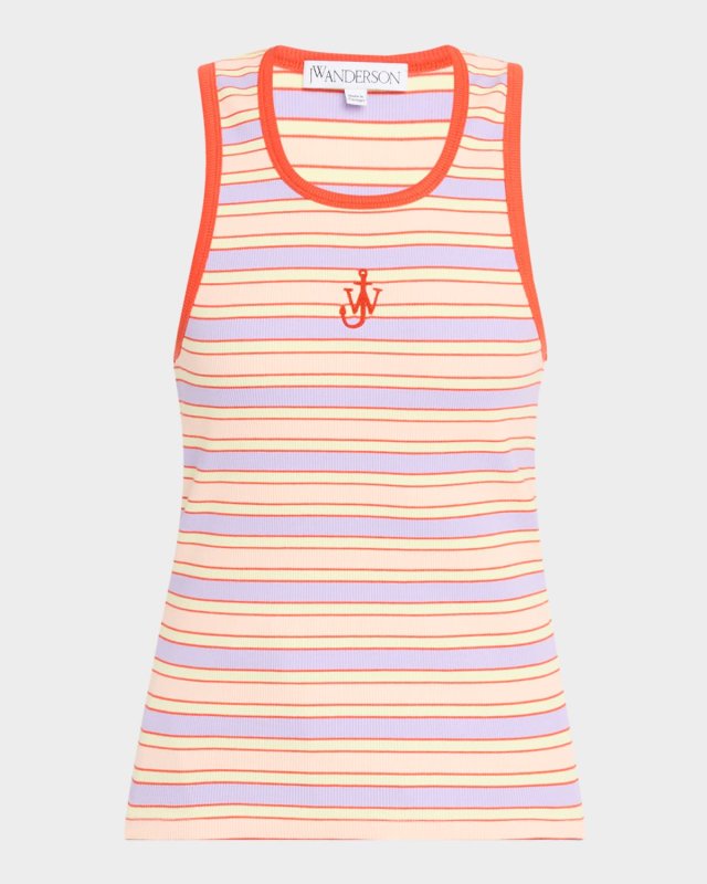 Striped Contrast-Trim Anchor Tank Top